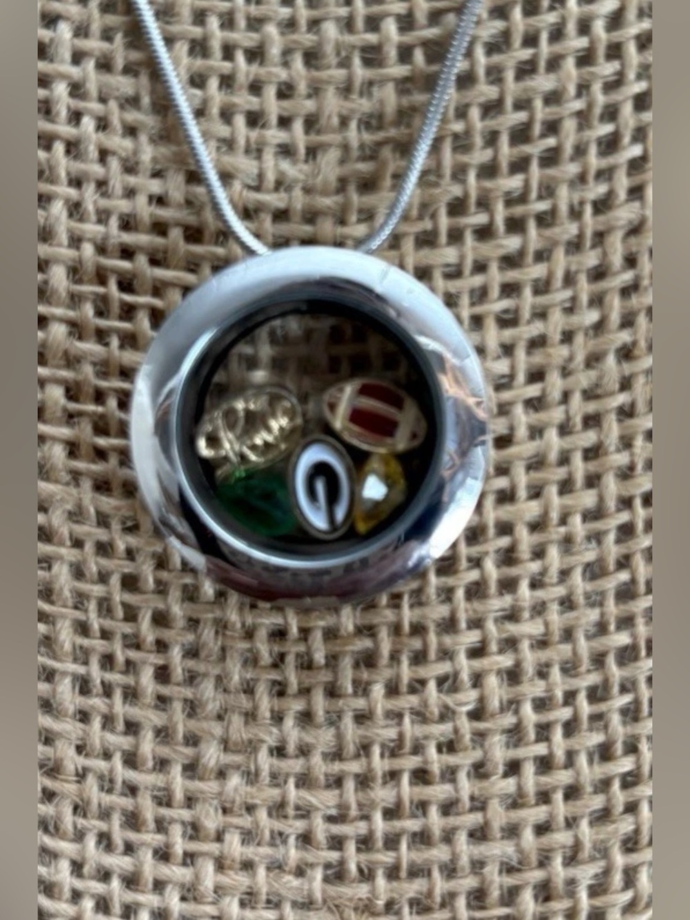 Charmed Creations Floating Charm Locket Green Bay Packers Necklace NEW